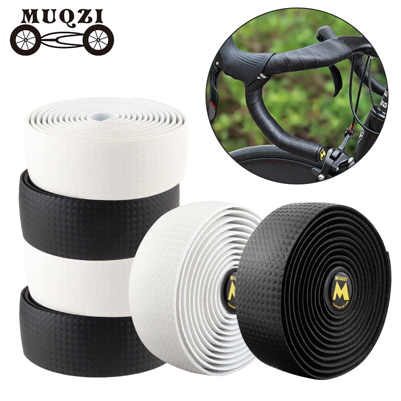 MUQZI road bike handlebar tape, featuring high-elasticity EVA for anti-slip and shock absorption, with a PU carbon fiber pattern, designed for cycling