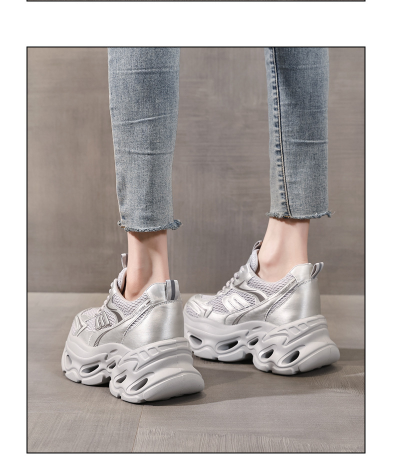 Giày sneaker cao gót nữ đế xuồng platform tăng chiều cao 10.5 cm — màu trắng, màu xám chi tiết 12