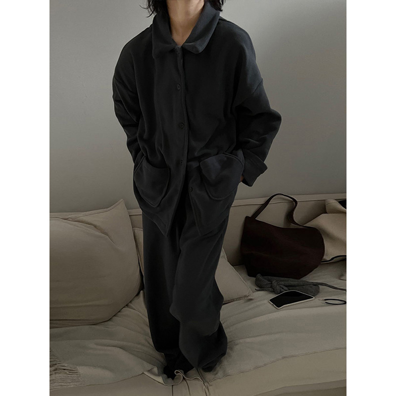 高级感简约纯色加厚睡衣女冬款新款德绒保暖大码家居服套装可外穿|undefined
