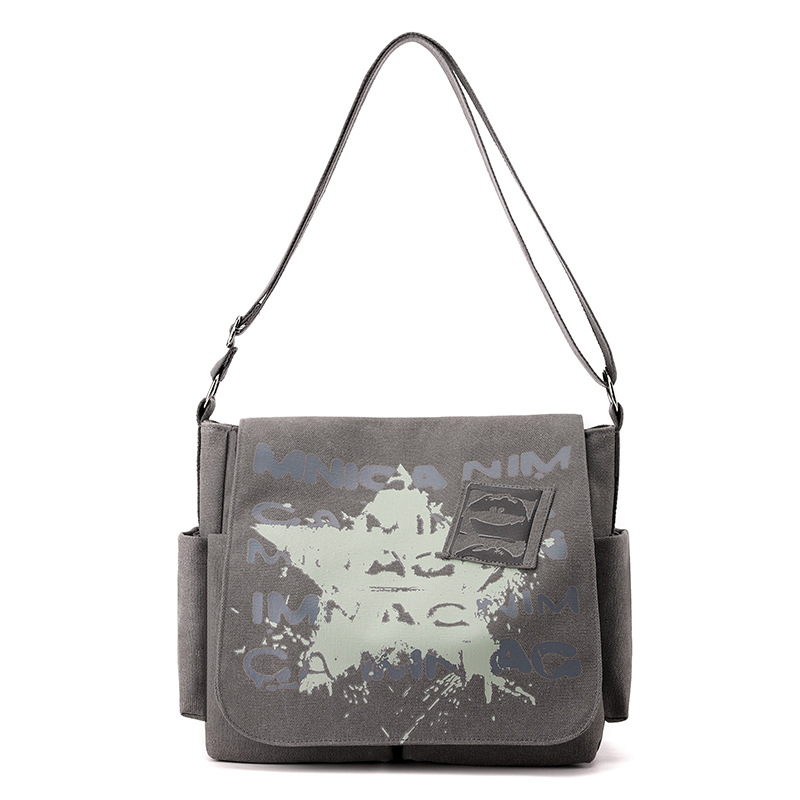 Vintage Graffiti Canvas Bag Men's Casual All-match Business Briefcase Large Capacity Printed Travel Commuter Crossbody Bag