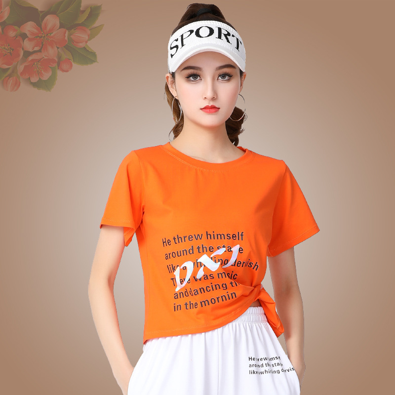 廣場舞服裝夏舞蹈短袖上衣益陽廣場舞衣服演出成人款舞蹈褲闊腿褲
