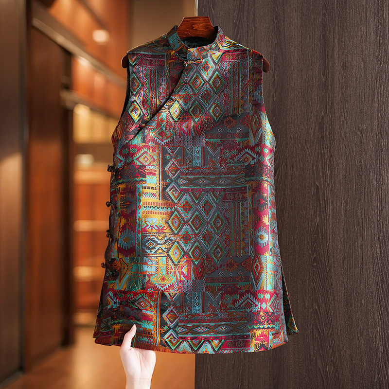 New Chinese Style Jacquard Stand Collar Mid-Length Vest Women's 2025 Summer Versatile Sleeveless Vest Top