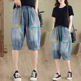 新款实拍夏季休闲宽松型牛仔七分裤女