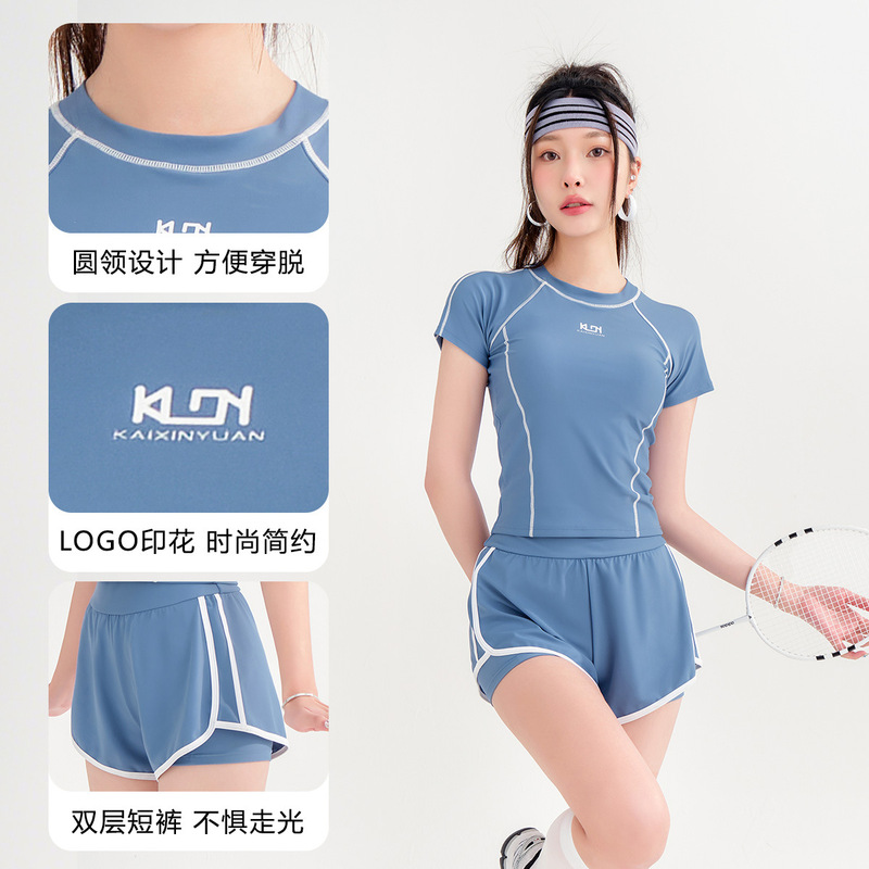 新款分体运动泳衣女短袖套装修身显瘦速干游泳馆健身跑步冲浪泳装|undefined