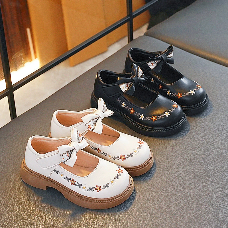 Лук Принцесса Мэри Джейн обувь маленькая девочка Мори маленькая кожаная обувь 2024 новая обувь для девочек