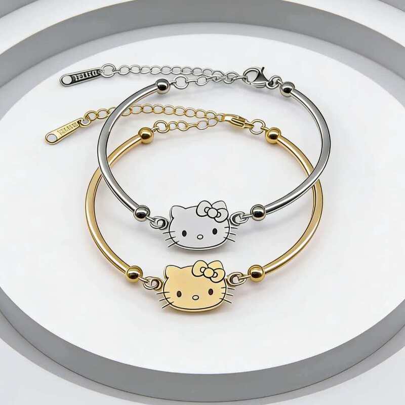 New Fashionable Stainless Steel Cute Cartoon Kt Cat Bracelet, Real Gold Electroplating, Non-Fading, Light Luxury Jewelry, Factory Direct Sale New Fashionable Stainless Steel Cute Cartoon Kt Cat Bracelet, Real Gold Electroplating, Non-Fading, Light Luxury Jewelry, Factory Direct Sale