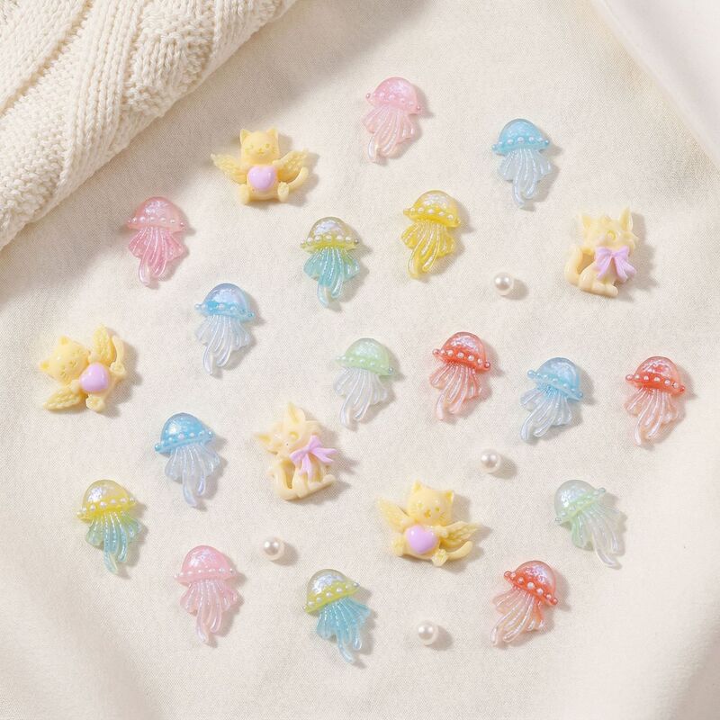 Glow-In-The-Dark Nail Art Accessories Cartoon Sea Animals Jellyfish Earrings Wearable Nail Accessories Three-Dimensional Resin Nail Small Accessories