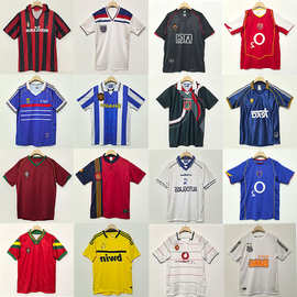 跨境复古曼联AC巴塞法国经典怀旧足球复古球衣系列主场客场球衣