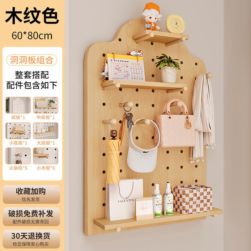 Estandarte de exhibición de almacenamiento en pared de madera de mesa doméstica con agujero redondo de agujero de placa