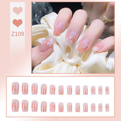 Wearable Manicure Fresh Orange Smudged Manicure Pearl Flower Whitening Pure Desire Wearable Manicure Finished Nail Art Pieces Wholesale