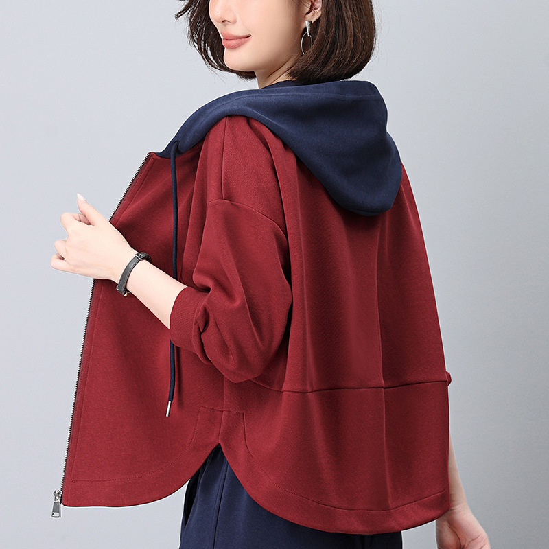 Casual Hooded Sweater Women's Early Autumn New Arrival Middle-aged Mother Cardigan Small plus size Loose Spring Short Coat Top