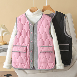 2024 autumn and winter cotton vest plus size women's contrast placket crew neck vest slim 200kg fat sister vest 5205