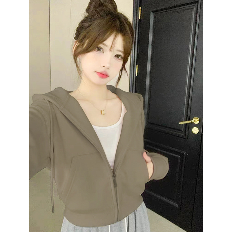春秋奶茶短款卫衣外套女 新款爆款小个子修身上衣春秋冬款加绒