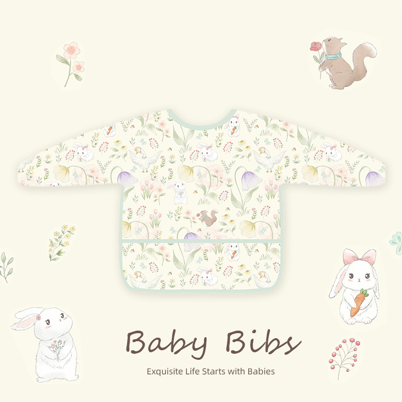 Biblioteca de bebé de algodón para niños mono de manga larga bebé comiendo babero impermeable bebé anti-vestirse suministros maternos e infantiles al por mayor