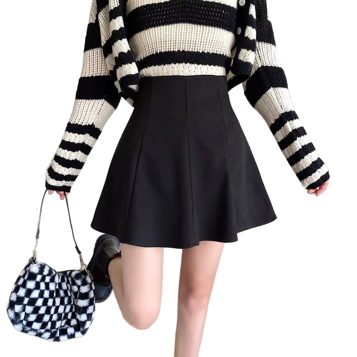 GraceChic GraceChic GraceChic Automne Hiver Grande Taille Épaissie Style Européen Et Américain Demi-Longueur Femmes Petit Laine À Volants Bouffant A-ligne Court_voghion.com