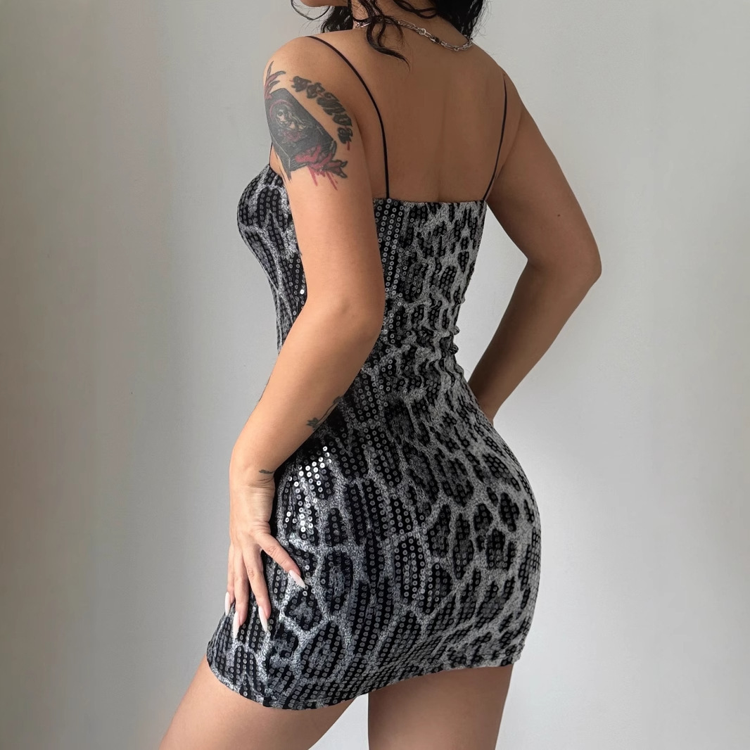 ChicShe 2025 Spring Summer New Fashion Printed Street Style Nightclub Versatile Strap Sequin Dress Wholesale_voghion.com