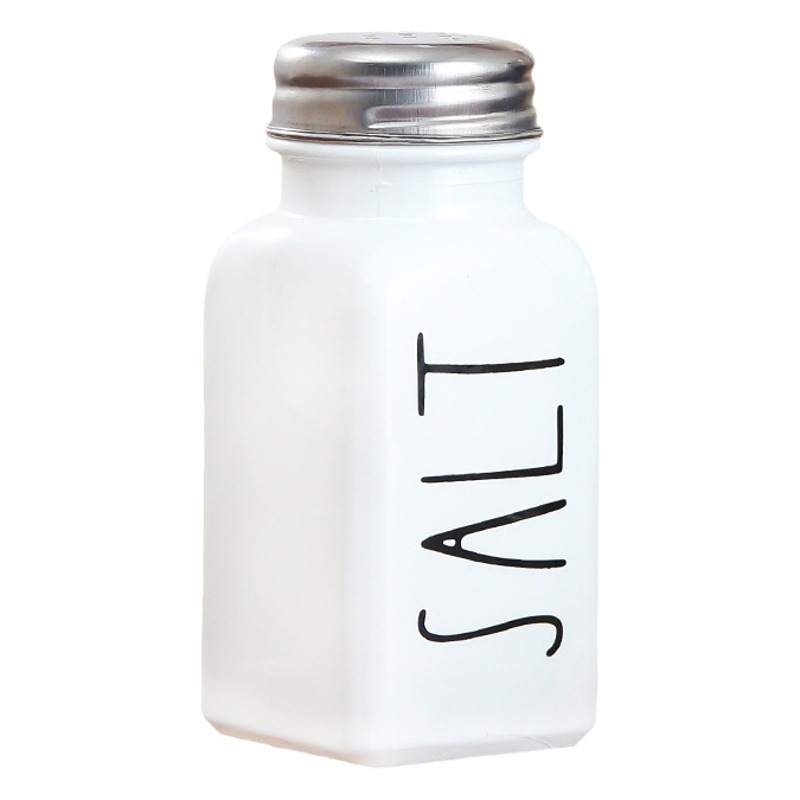 Amazon traje blanco y negro rosa azul cuadrado condimento botella barbacoa pimienta cocina condimento botella sal MSG botella de vidrio