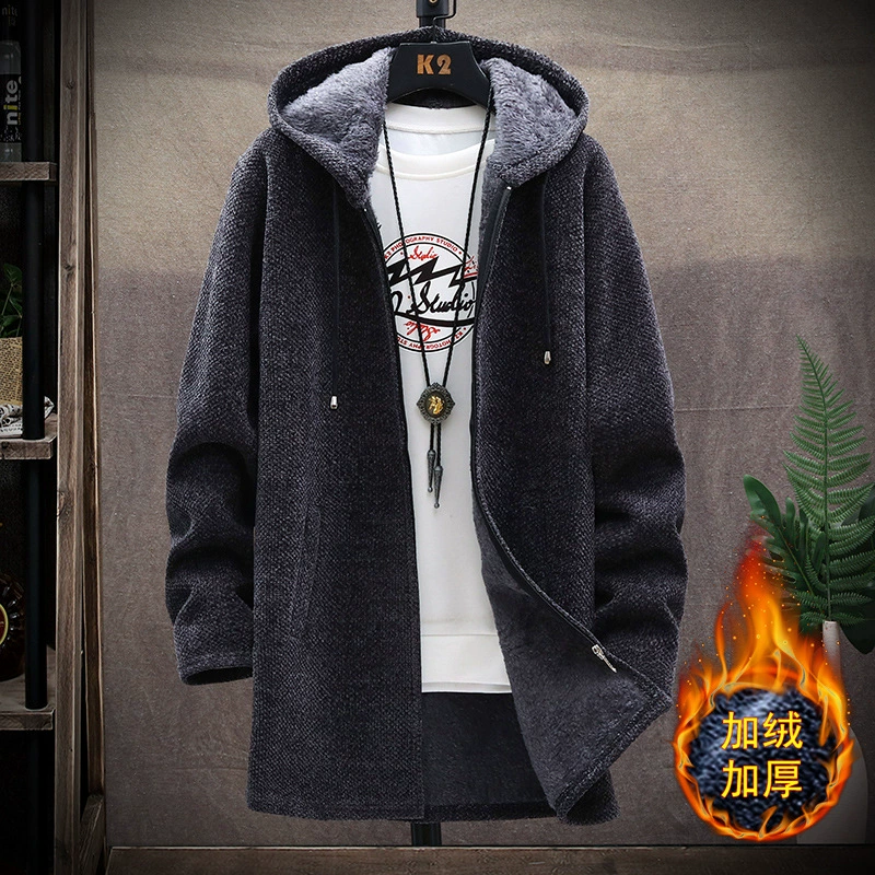 Внешняя торговля Осень и Зима свитер с капюшоном Мужская средняя длинная свободная свитер большого размера свитер куртка вязаный кардиган топ