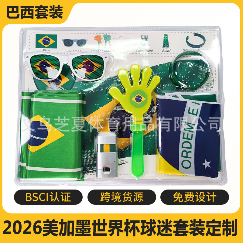 Usa-Mexico-Canada World Cup Brazil Fan Set Polyester Scarf Glasses Wristband Pat Hand Face Paint Headscarf Flag