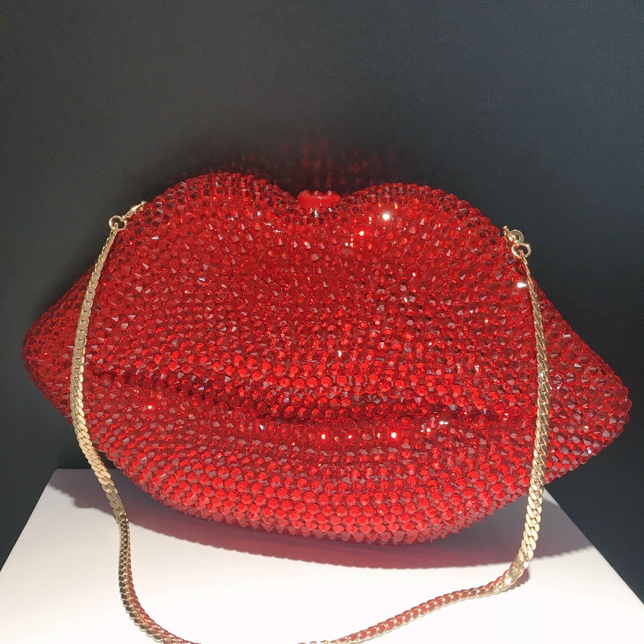 Bolsa de diamantes de labios rojos, bolsa de diamantes de color sólido, bolsas de diamantes de mano, bolsas de embrague de labios