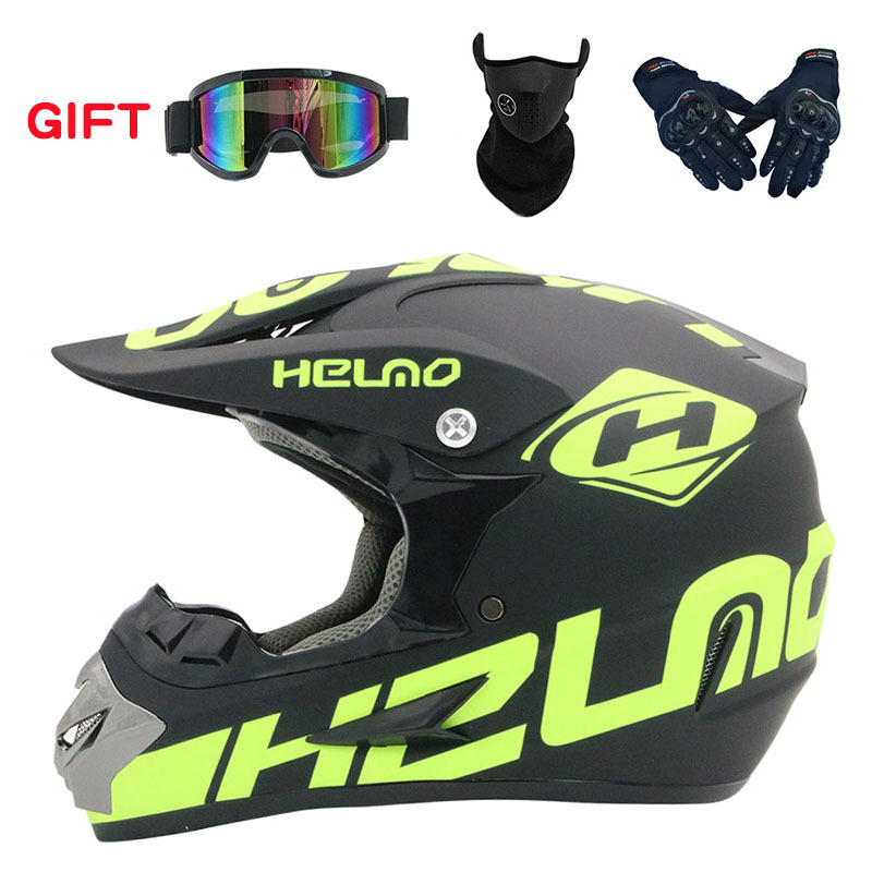 Motosiklet kaskı (dəbilqə) – Motuoche Helmet with Goggles - fluorescent-green-h-goggles-mask-black-gloves-s