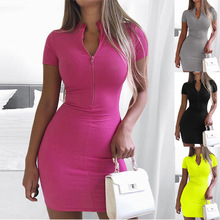 亚马逊eBay wish新款高领短袖包臀裙2024 跨境女装货源拉链连衣裙
