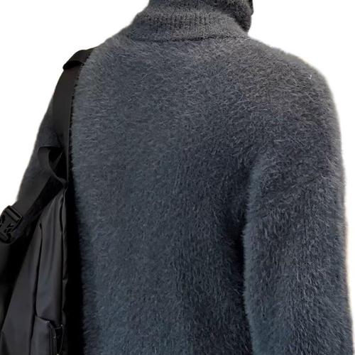 Men's Semi-Zip High Collar Knit Sweater - Cleanfit Retro Fox Fur Loose Soft Wool Hooded Knit Top