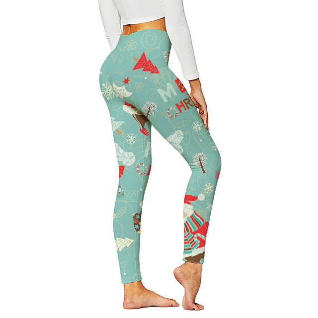 Pantalones digitales con estampado de yoga navideño para mujer New 3D Casual Yoga Pantalones deportivos ajustados Medias europeas y americanas