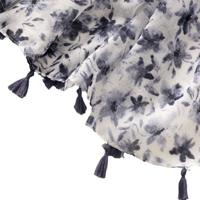 2024 primavera y verano nuevo fresco dulce representación suave bufanda larga borla grande bufanda de algodón y lino sensación chal para mujeres