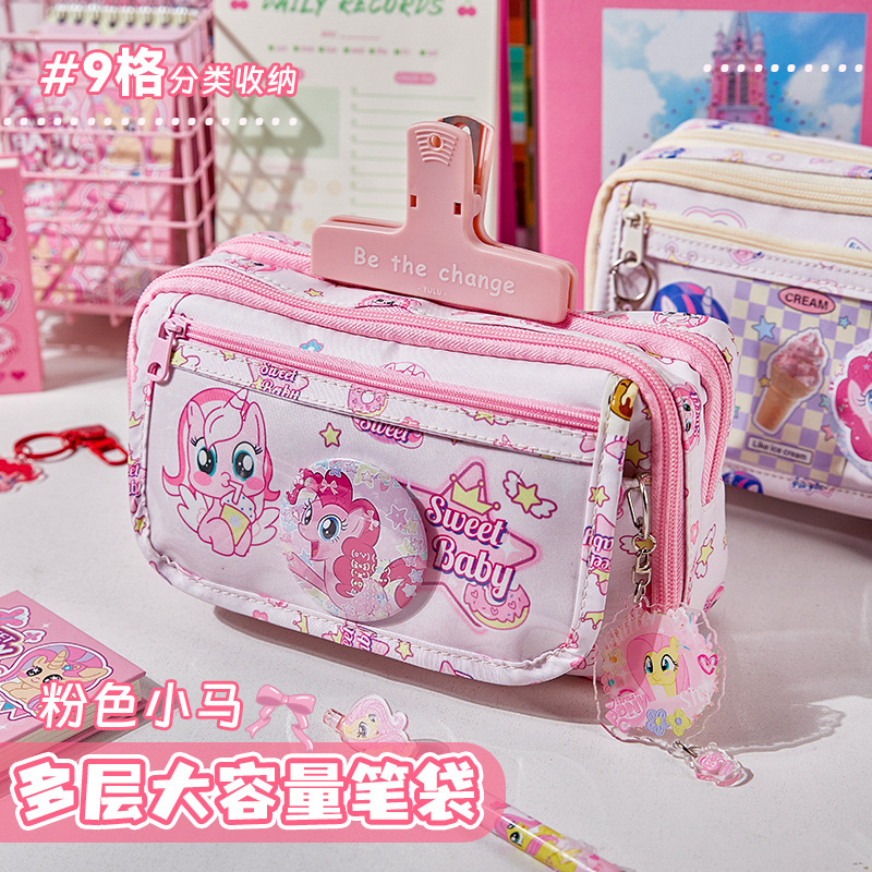 Sweetheart-Bolsa de lápices de gran capacidad para bebé, bolsa transparente para el dolor de sándwich, bonita caja de lápices rosa para escuela primaria