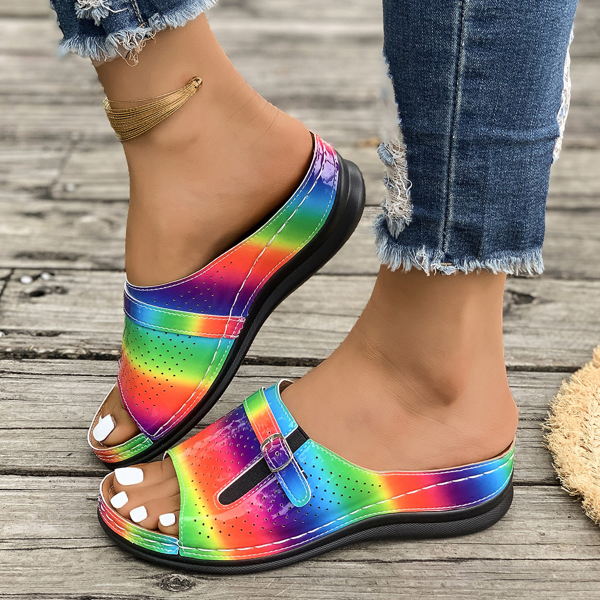 2025 Summer New Foreign Trade plus size Women's Platform Sandals with Belt Buckle Decoration European and American Style Lightweight and Comfortable