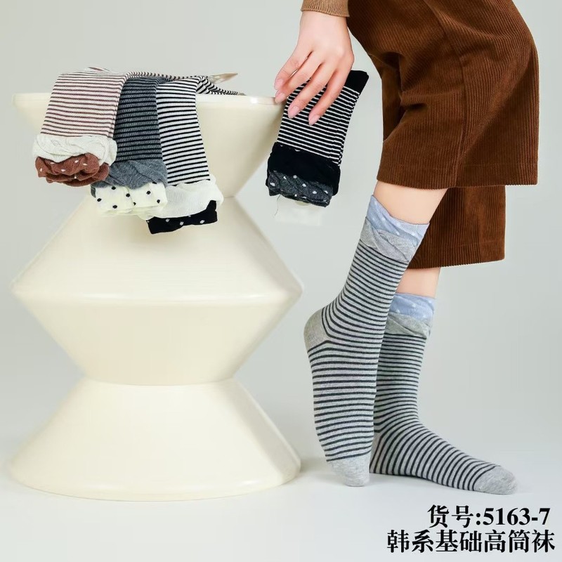 2025秋季新款条纹高筒袜女ins风百搭吸汗棉袜花边高筒袜女秋季棉|undefined