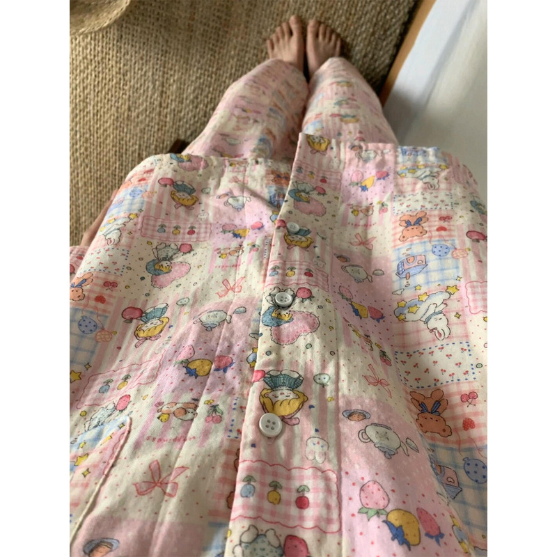 Korean Style Pure and Sweet Girly Princess Style Cartoon Printed Pajamas for Women Spring and Autumn New Large Size Home Wear Set