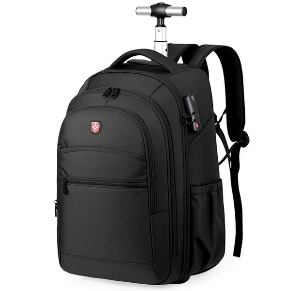 Trolley Backpack for Men and Women, Casual Travel Backpack, Large Capacity, Wear-Resistant, Simple, Multifunctional Business Computer Bag with Wheels
