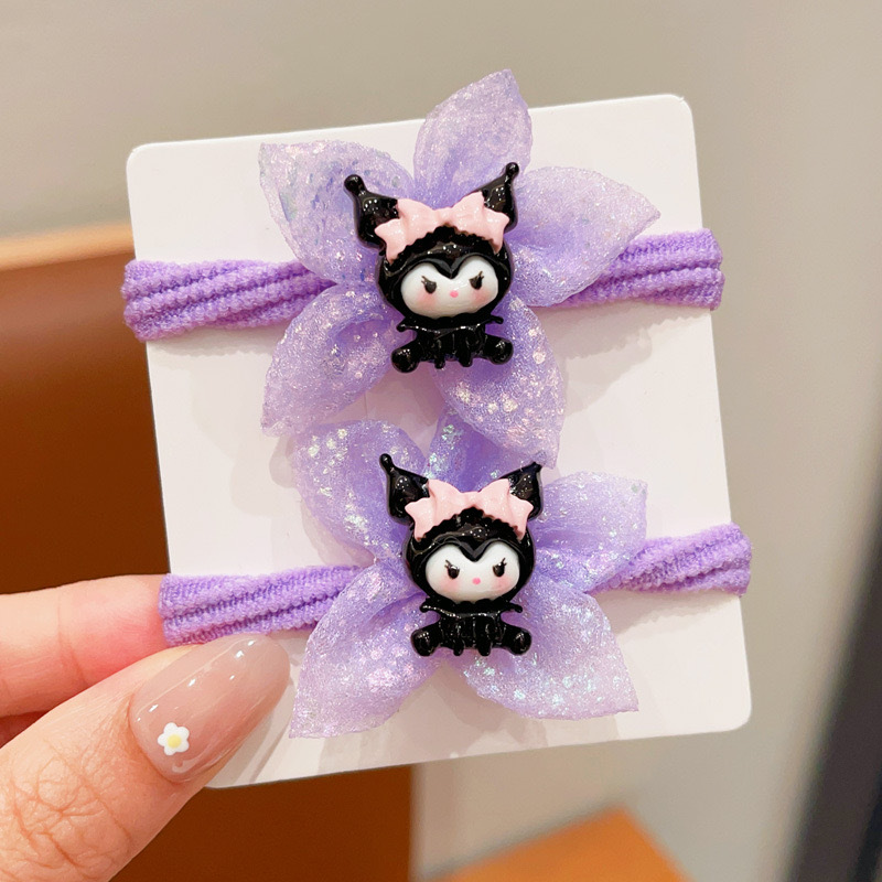 Anillo de toalla de color púrpura para niños de dibujos animados lindos bolas de cabeza de caballo cola de cabello corda de cabello de la niña arco elástico