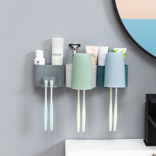 Huishan Select Hole-Free Toothbrush Holder, Toothbrush and Cup Storage Box, Adhesive Wall-Mounted Simple Plastic Toothbrush Rack