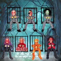 ハロウィン吊り下げおもちゃ、囚人ケージ、電動発光音、吊り下げ可能、背負い可能、無地のカラーブロックケージゴースト