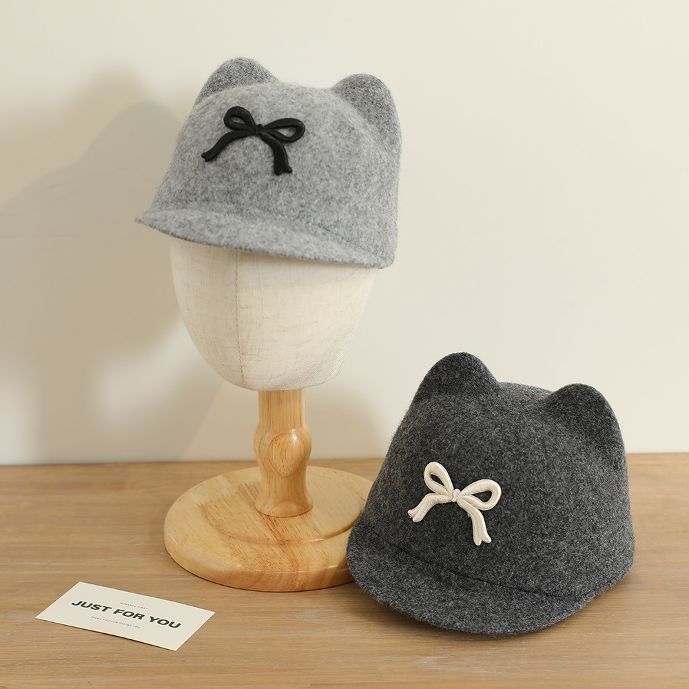 Sombreros para niños otoño y invierno bordados tridimensionales arco corto gorro de niñas gorro de moda británico gorro equestre para bebés masculinos