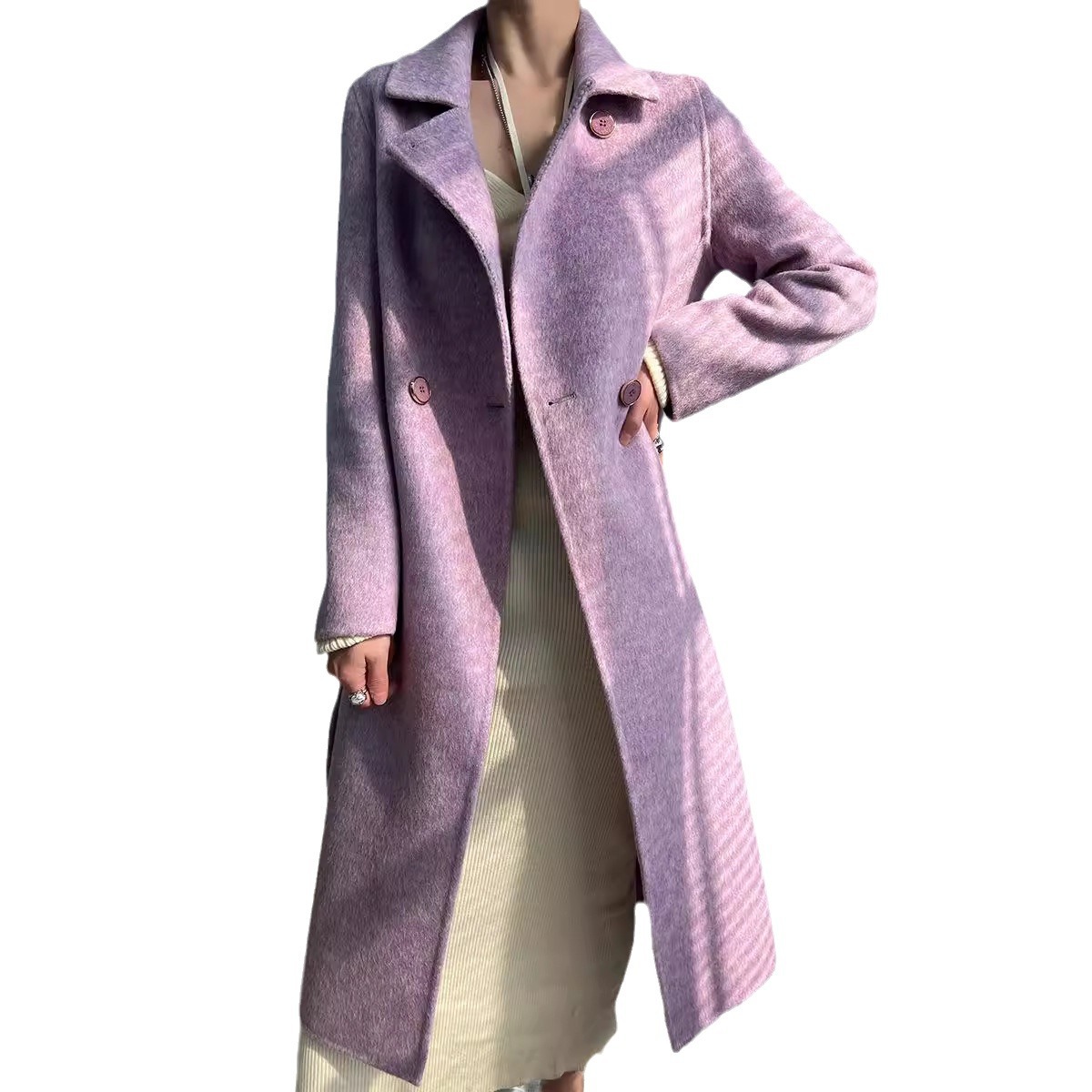 羊のキャメルケースのコートのウールの長いタイプのコートは子供の襟を修理します。