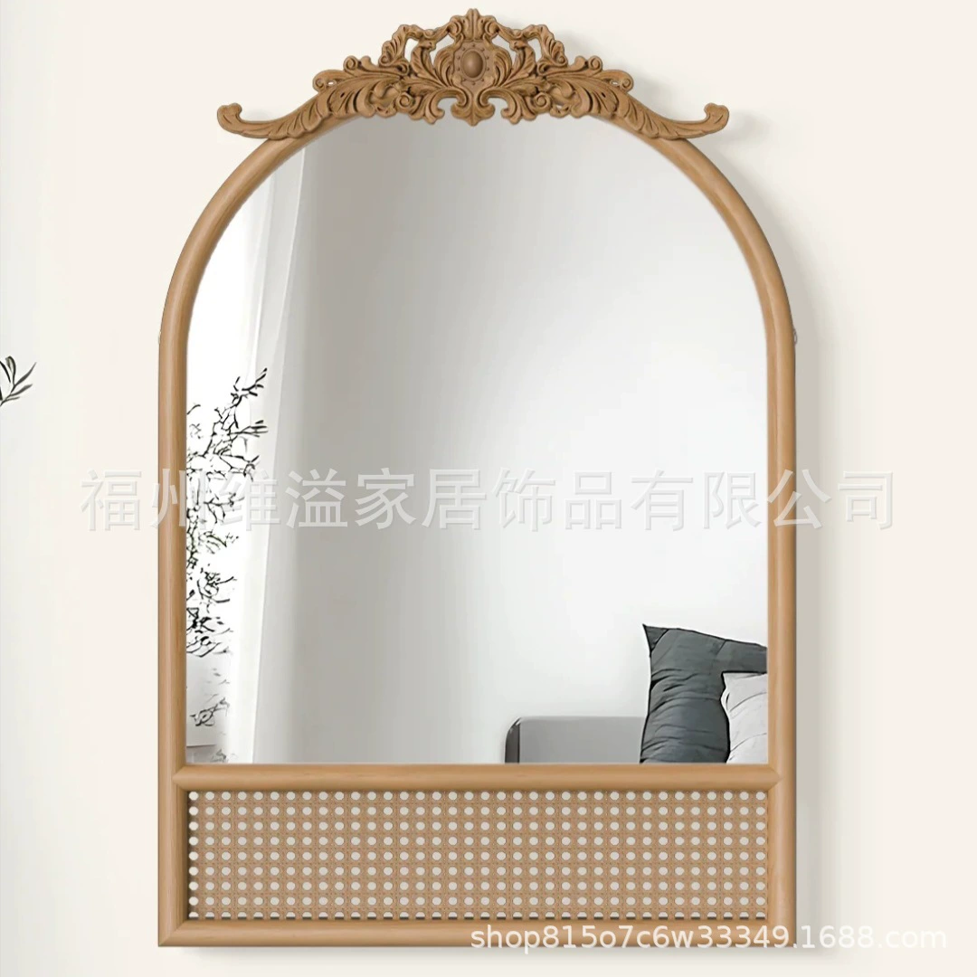 Декоративное зеркало в стиле ретро из дерева, французско-американский дизайн, 2025 год, зеркало для макияжа, простое деревянное зеркало в форме арки.