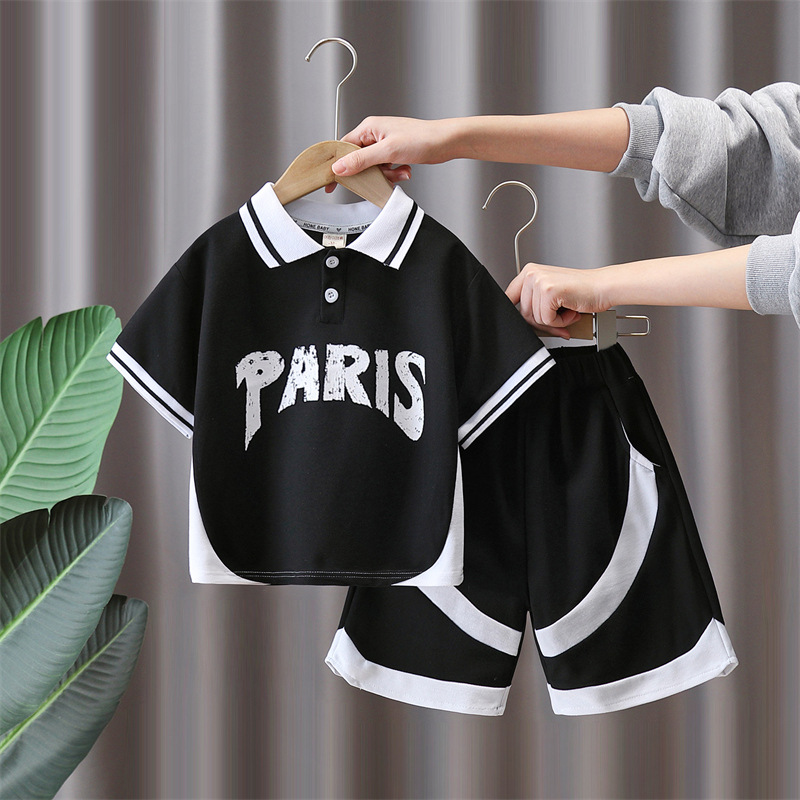 7243 Traje de verano para niños 2025 Nuevo estilo Polo de manga corta Ropa de verano para bebés Traje de dos piezas de verano fresco y atractivo