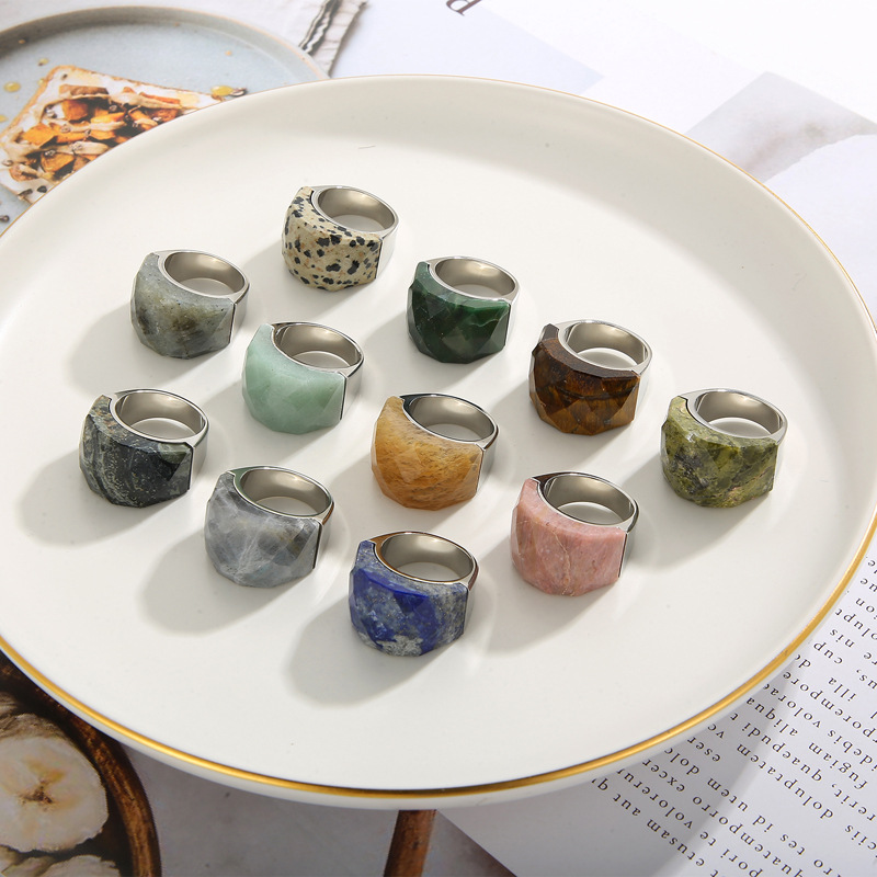 1 Piece Quantity Daily Occasion Fashion Round Stainless Steel Plating Inlay Natural Stone Rings 1 Piece