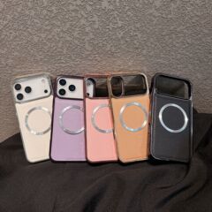 跨境大孔电镀荔枝纹适用苹果17手机壳iphone16引磁二合一保护套