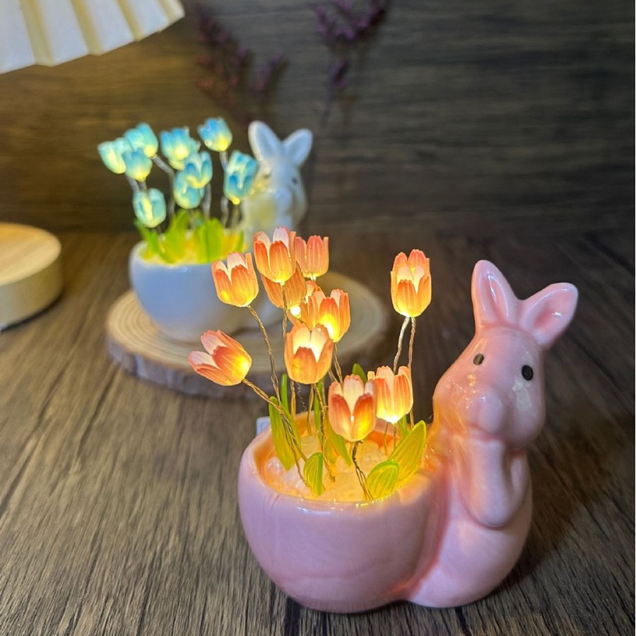 Explosiones transfronterizas pequeñas conejos tulipanas lámparas nocturnas hechas a mano DIY atmósfera de cumpleaños adornos regalos para los amantes
