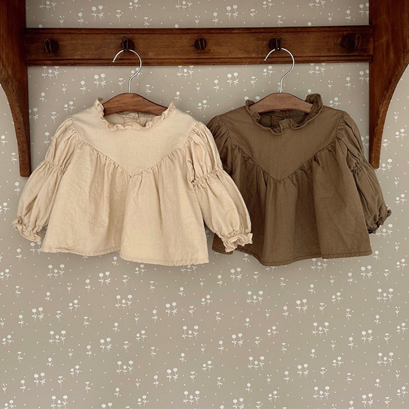 Estilo coreano ins otoño nueva camisa de los niños niñas bebé estilo occidental lindo Fei borde linterna manga suelta muñeca camisa