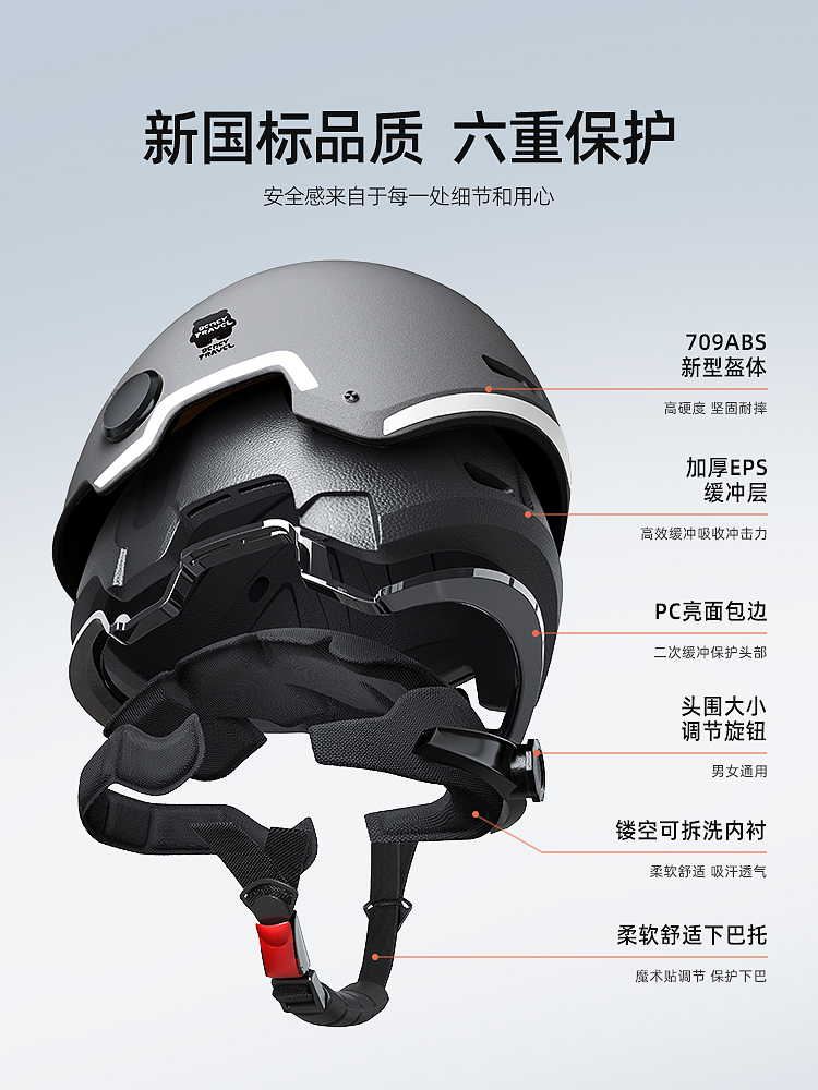 Universal 3C certified electric vehicle helmet for men and women (Auto Parts and Accessories) - one-size-dark-gray-bear-hd-short-mirror-new-national-standard-3c