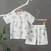 Летняя дышащая детская футболка с коротким рукавом для раннего возраста для мальчиков и девочек, набор, пижама, хлопок и лён