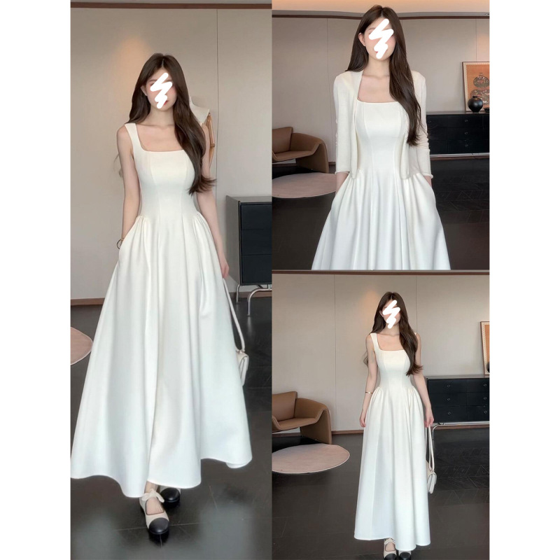 White Spaghetti Strap Dress for Women, Summer First Love, Cool White Moonlight Waist-Cinching French Sleeveless Long Dress for Marriage Registration White Spaghetti Strap Dress for Women, Summer First Love, Cool White Moonlight Waist-Cinching French Sleeveless Long Dress for Marriage Registration