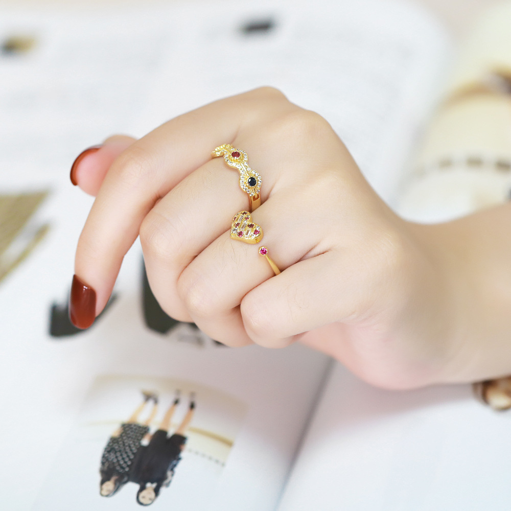 Fashion Heart Shape Copper Open Ring Plating Inlay Zircon Copper Rings