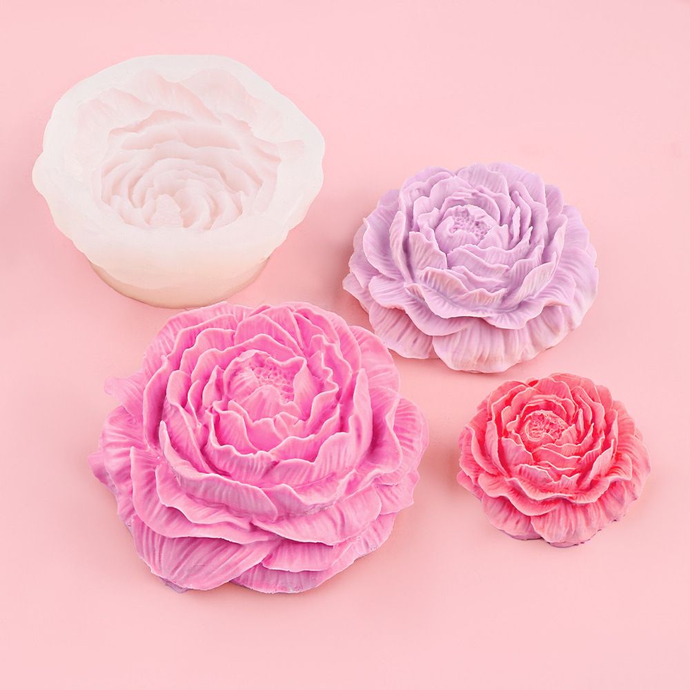Molde de silicona de flor de peonía tridimensional grande, mediano y pequeño, vela de aromaterapia de bricolaje, molde de herramienta de decoración de epoxi de piedra de expansión de coche